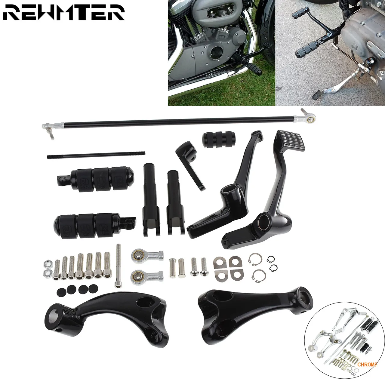 Compatible with 1991-2003 Harley Sportster XL 1200 883 Forward Controls Pegs Levers Linkages Chrome Kit 