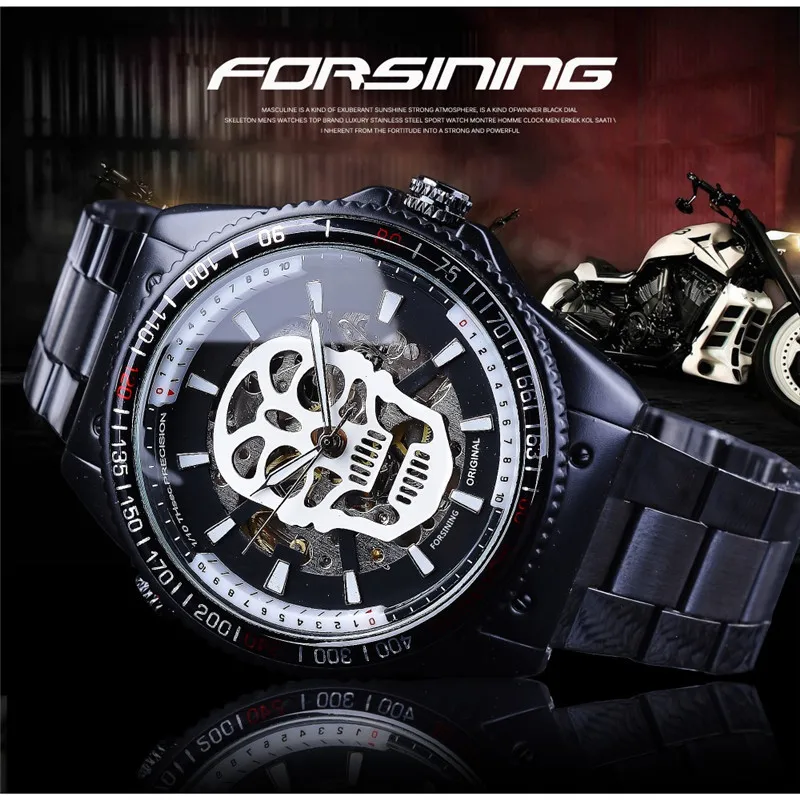 

Forsining Europe And America Fashion Casual Hollow out Waterproof Skull Night Light Automatic Analog Watch