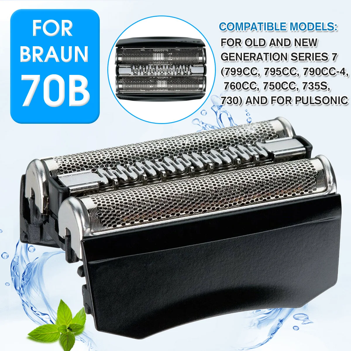

70B Replacement Shaver Foil Cassette Cutter Head for Braun Series 7 799cc 795cc 790cc-4 760cc 750cc 735s 730 for Pulsonic Razor