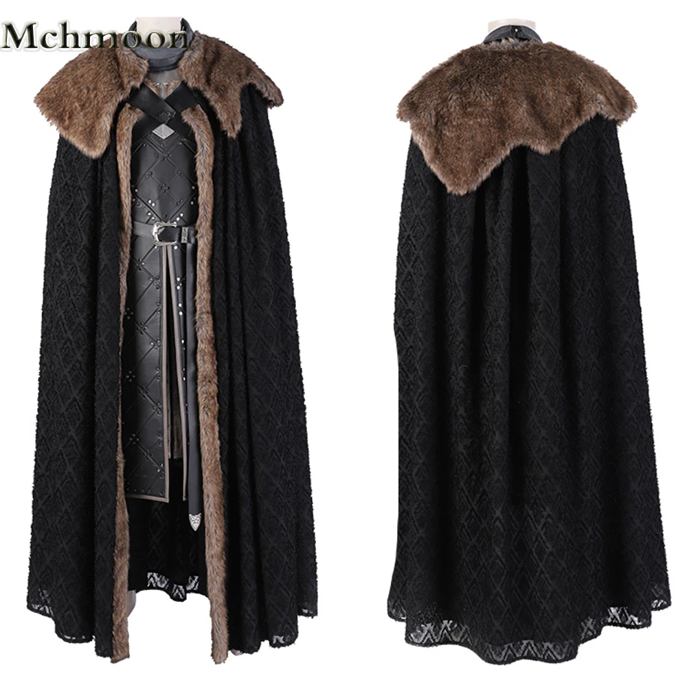 Thrones Cosplay Jon Snow Cosplay Costume Halloween Outfit Leather Long Coat  Faux Fur Cloak Men Cape Custom Size - Cosplay Costumes - AliExpress