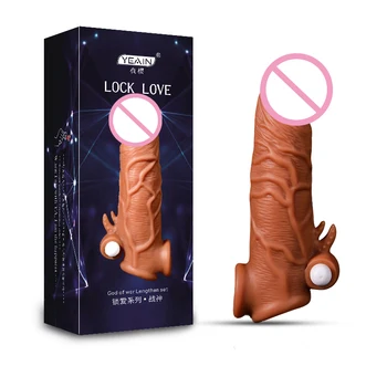 Man Nuo Liquid Silicone Reusable Penis Sleeve Extender Condom Realistic Male Cockring Dildo Enlargement Condoms Sex For Man Male 1