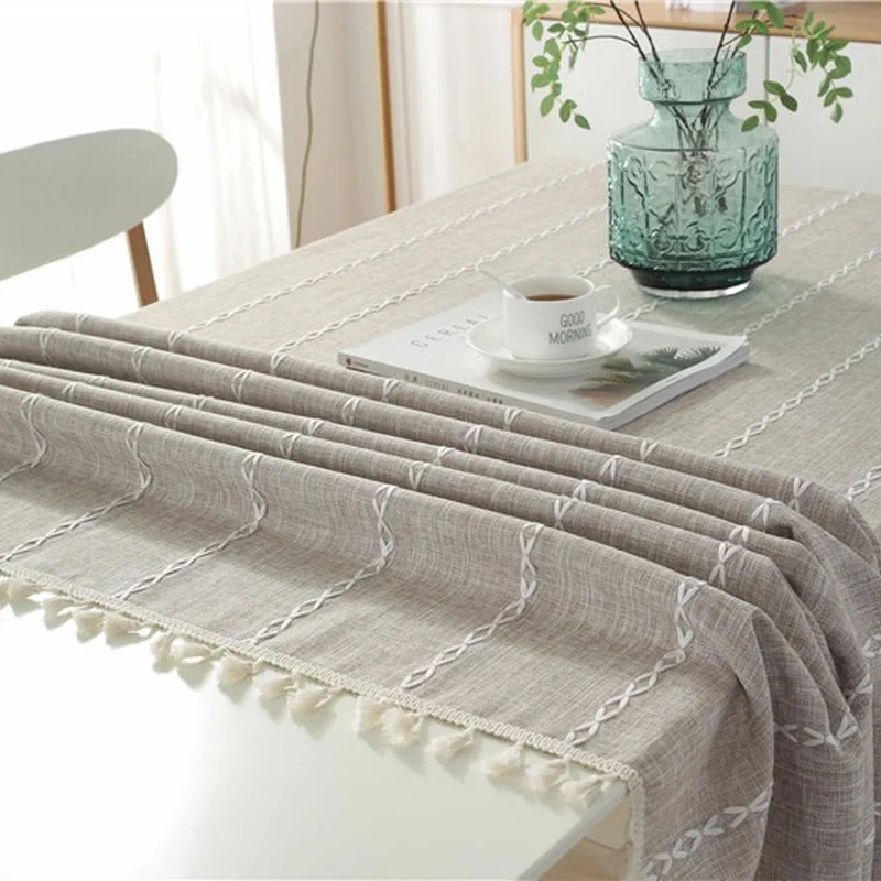Striped grey tablecloth Tassel Table Cloth Rectangular imitation cotton Dining Table Cover mantel mesa coffee table home Decro