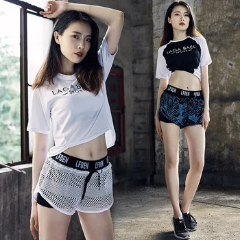 

Korean version of the new mesh stretch lady clothing three-piece suit women running fast dry leisure fitness clothing