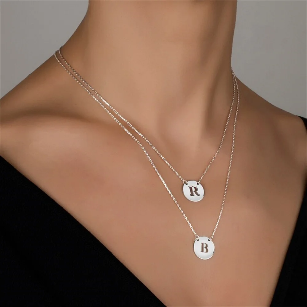 

Personalized Name Disc Necklace Stainless Steel A-Z Initial Letter Statement Necklaces Birthday Gift Circle Choker Gold Jewelry