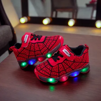 

2020 Fashion Children Girls Boys Cartoon Led Light Luminous Sport Sneakers Kids Boy Girl Spider Web Print New Running Shoes