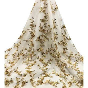

Popular women dress fabric CD20 beautiful branches vines pattern with sequins and tubes good quality French Tulle Lace Fabric