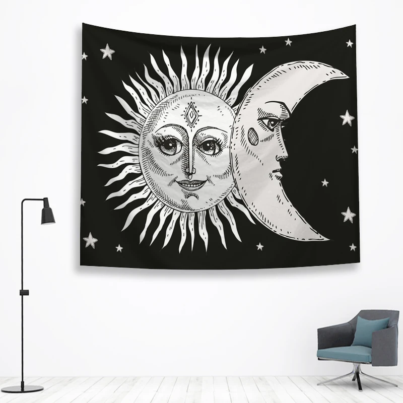 Луна и солнце стены Ttapestry висячие украшения богемный пляжный коврик дом Декор общежития МАНДАЛА ГОБЕЛЕН колдовство хиппи
