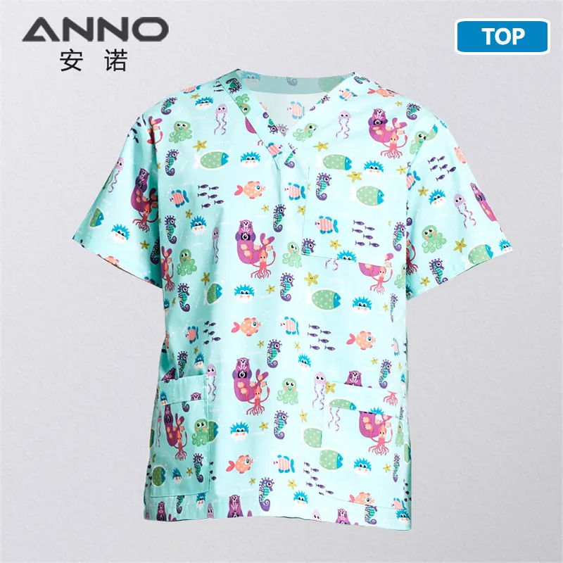 Medical Scrubs Hospital Staff Scrubs Top Medical Sanitary Nursing Uniform Dental Clinic Print Beauty Caregiver Coveralls