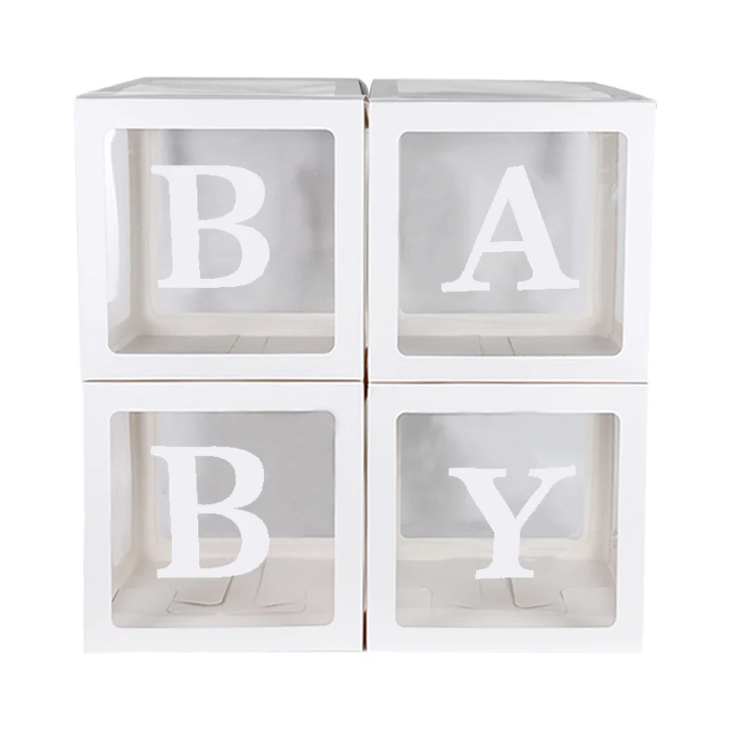 4 шт., свадебные украшения, прозрачная коробка для любви, Детская коробка для хранения воздушных шаров, детский душ, подарок для мальчика девочки, декоративная коробка - Цвет: baby white