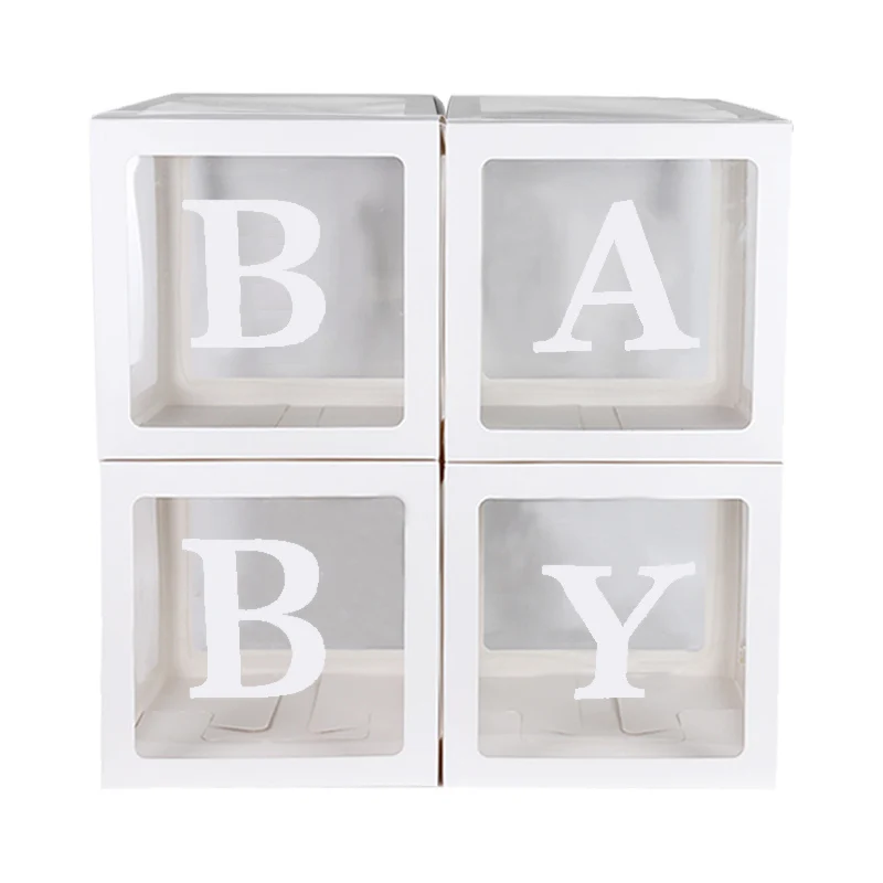 baby white 4 шт., свадебные украшения, прозрачная коробка для любви, Детская коробка для хранения воздушных шаров, детский душ, подарок для мальчика девочки, декоративная коробка - Цвет: baby white