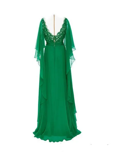 Зеленое шифоновое платье с коротким рукавом для матери невесты,, vestido de madrinha, летнее кружевное торжественное платье с v-образным вырезом на спине