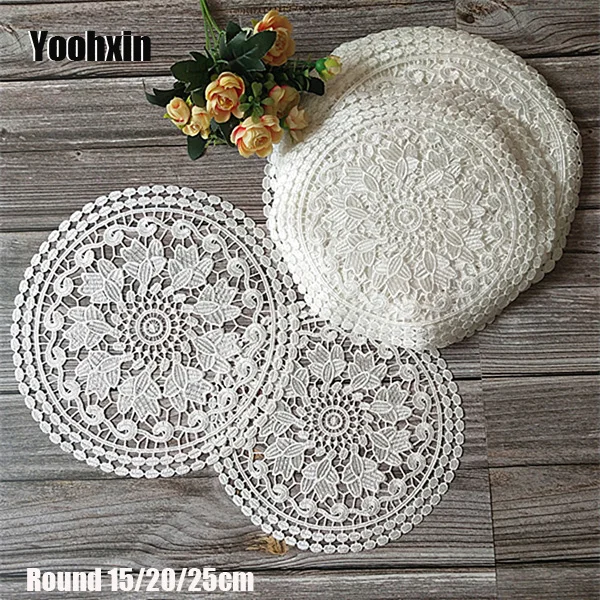 

HOT Lace round Embroidery table place mat Christmas pad Cloth Napkin placemat cup mug cookware coaster New year doily kitchen