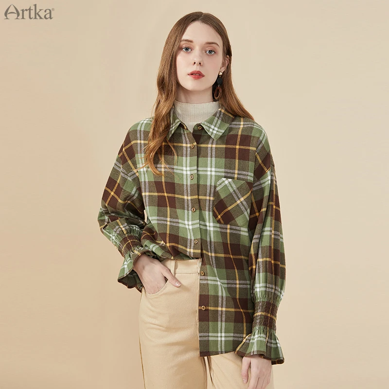 ARTKA 2020 Autumn New Women Blouse Fashion Vintage