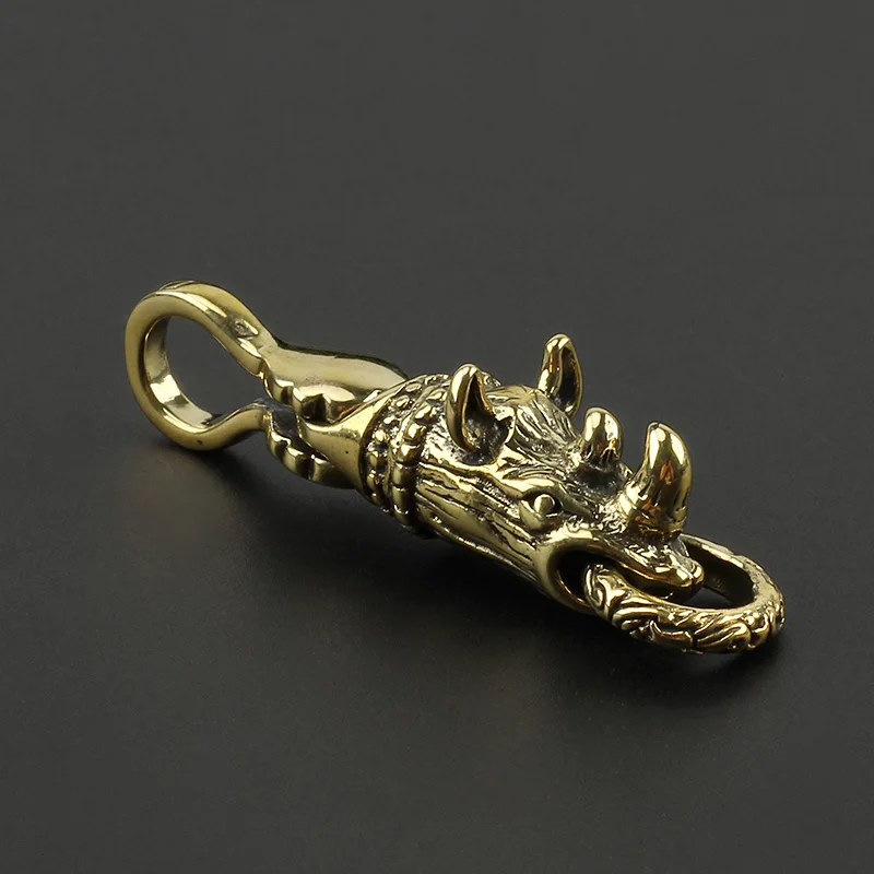

Brass Rhino Keychain DIY EDC Rhinoceros Key Ring Copper Animal Pendant Outdoor Tool