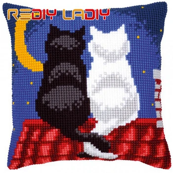 

Cross Stitch Cushion Cover Dogs Cats Love Sofa Pillow DIY Chunky Cross-Stitch Kits 100% Acrylic Yarn Pillow Case Hobby & Crafts