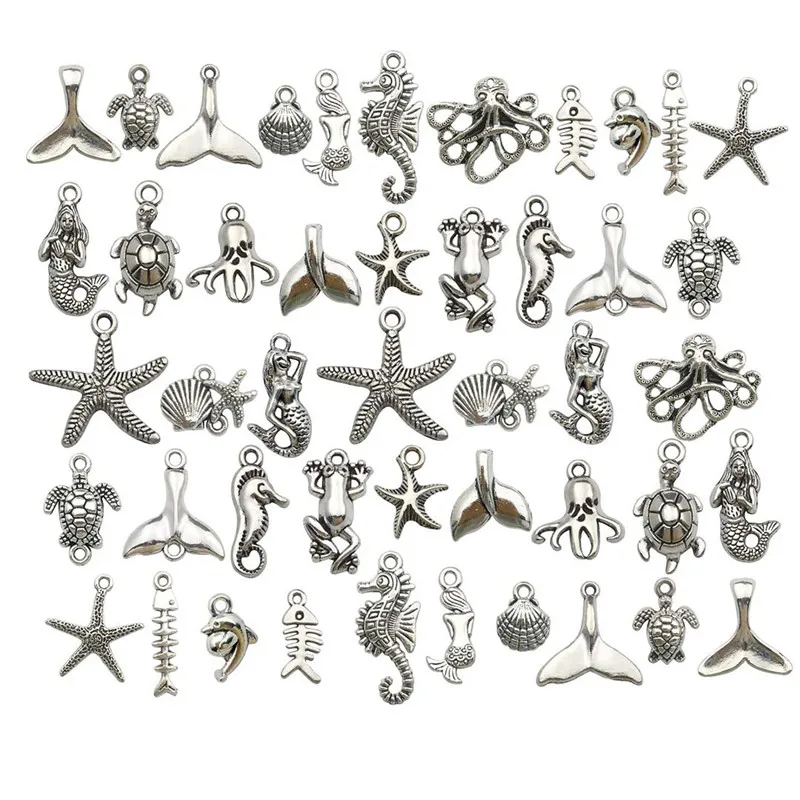 20pcs Random Mix Animal Charms Pendants Alloy Metal Fish Seahorse Starfish Charms for Necklace Bracelet Findings Jewelry Making
