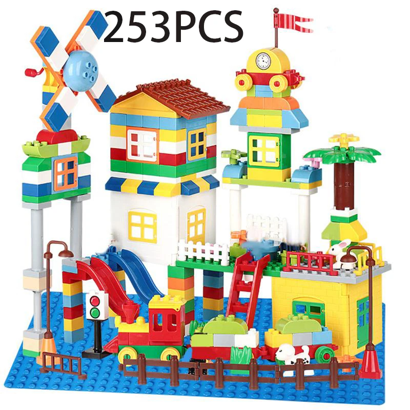 

New 253PCS Windmill Amusement Park House Building Blocks Assemble Diy Educational Bricks Toys For children Birthday Gifts