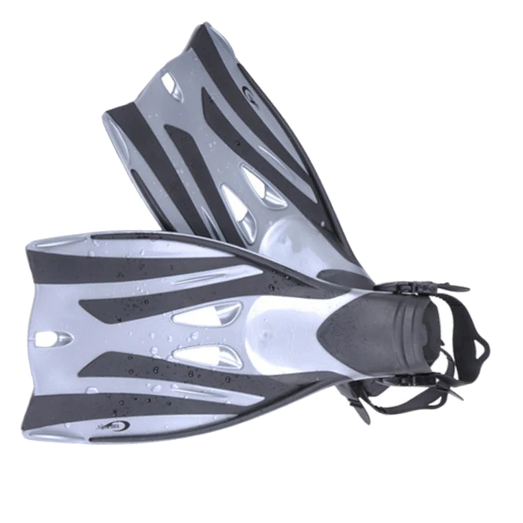 Long Feet Training Diving Fins Adjustable Open Heel Snorkeling Webbed Shoes Swimming Flippers for Unisex Mens Womens