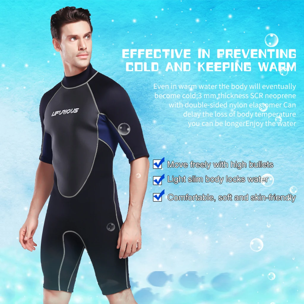 Men's 3mm Summer Wetsuit Adults Full Suits Swimming Diving Swimsuits Short Sleeve Neoprene Cold Water Jumpsuit Warm Swimwear