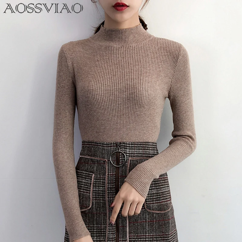 

2019 Autumn Winter Women Pullovers Sweater Knitted Korean Elasticity Casual Jumper Fashion Slim Turtleneck Warm Female Sweaters