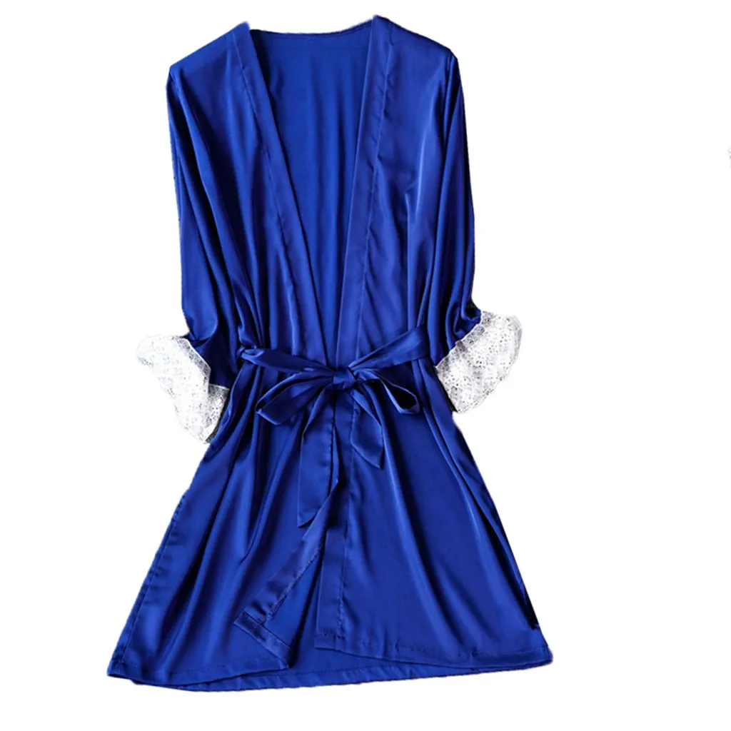 Blue1 Женская одежда для сна, сексуальное женское белье, кружевной пояс, нижнее белье, ночная рубашка, женское сексуальное платье, атласные шелковые халаты для халата# G3 - Цвет: Blue1