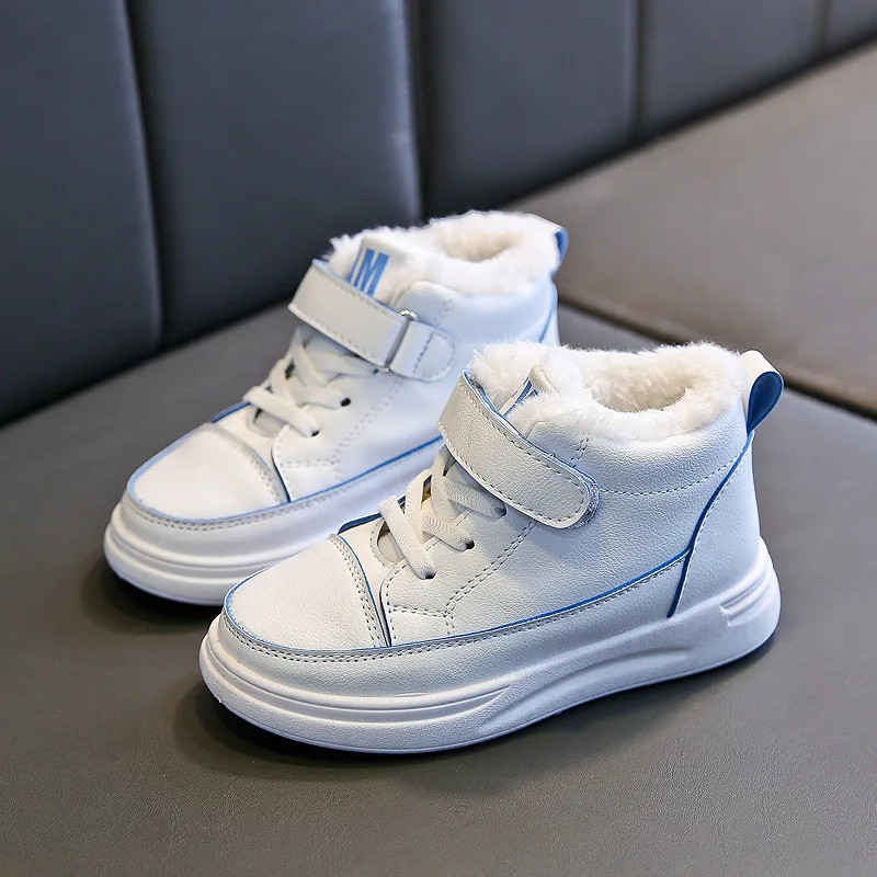 blue cotton Новинка; зимняя белая обувь для девочек; коллекция года; детская обувь; Модная брендовая спортивная обувь для мальчиков; повседневная кожаная хлопковая обувь; теплые кроссовки - Цвет: blue cotton