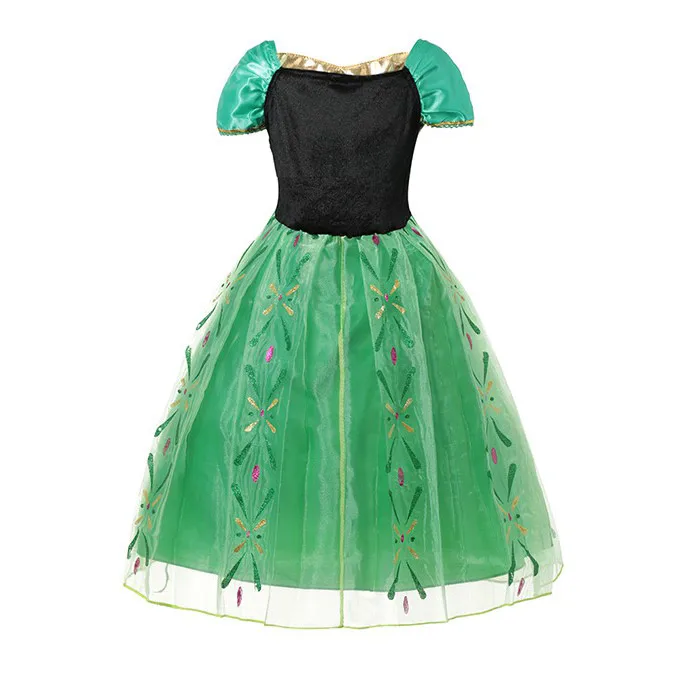 Anna Green Princess Dress for Baby Girl Embroidery Shoulderless Floral Anna Party Dress Kid Cosplay Clothes Summer Fancy Costume