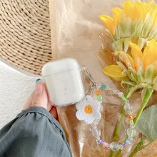 

Cute Flower Wristband Chain Earphone Case For Apple Airpods 1 2 3 Glitter Transparent Soft Headphone Cover For Air Pods Pro Capa