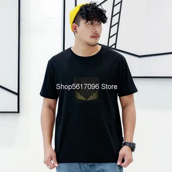 

T Shirt Male Short Sleeve Round Neck Loose Fat Man Hot Drilling Half Sleeve Plus Fat Plus Size Men's Wear Fat T