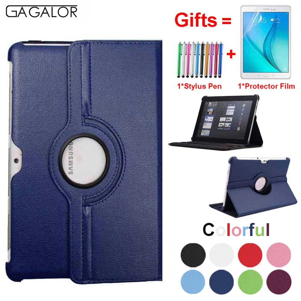 

For Samsung Galaxy Tab 2 10.1 inch Case Tablet GT P5100 P5110 P5113 Funda,Slim PU 360 Rotating Folio Stand Cover With Pen+Film