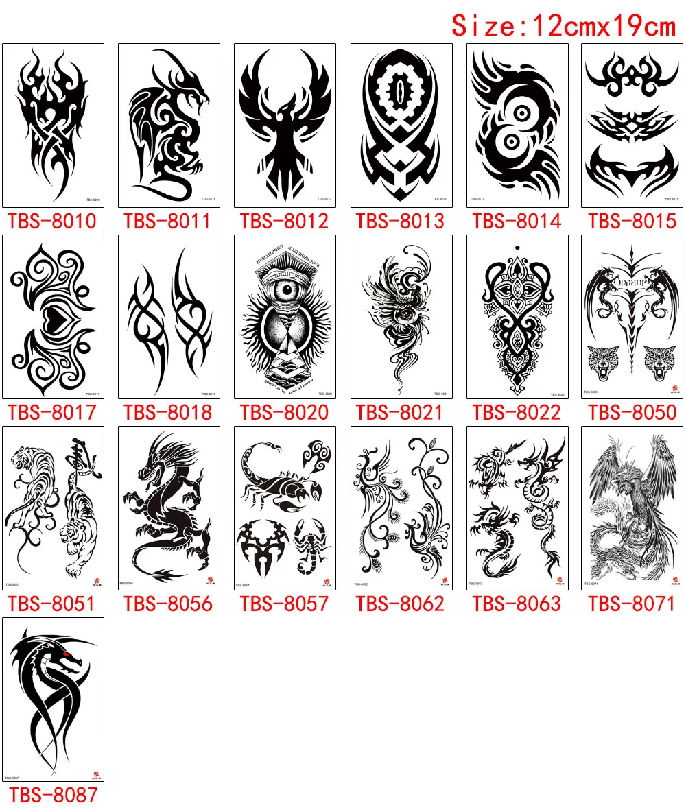 Fake Black Tattoo Sticker Water Transfer Temporary Body Art Tattoo Totem Dragon Tiger Scorpion Decal for Woman Man Arms Leg Back (4)