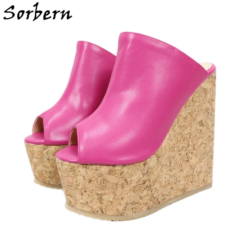 

Sorbern Comfortable Cork Style Wedges Mules Pump Platform Shoes Open Toe Heels Slip On 16Cm Black Platform Shoes Small Size 36