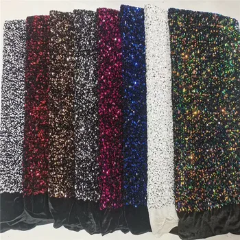 

Latest red french cord net lace fabric 2020 high quality african velvet laces sequin mesh fabric 5 yards/pcs for evening dresses