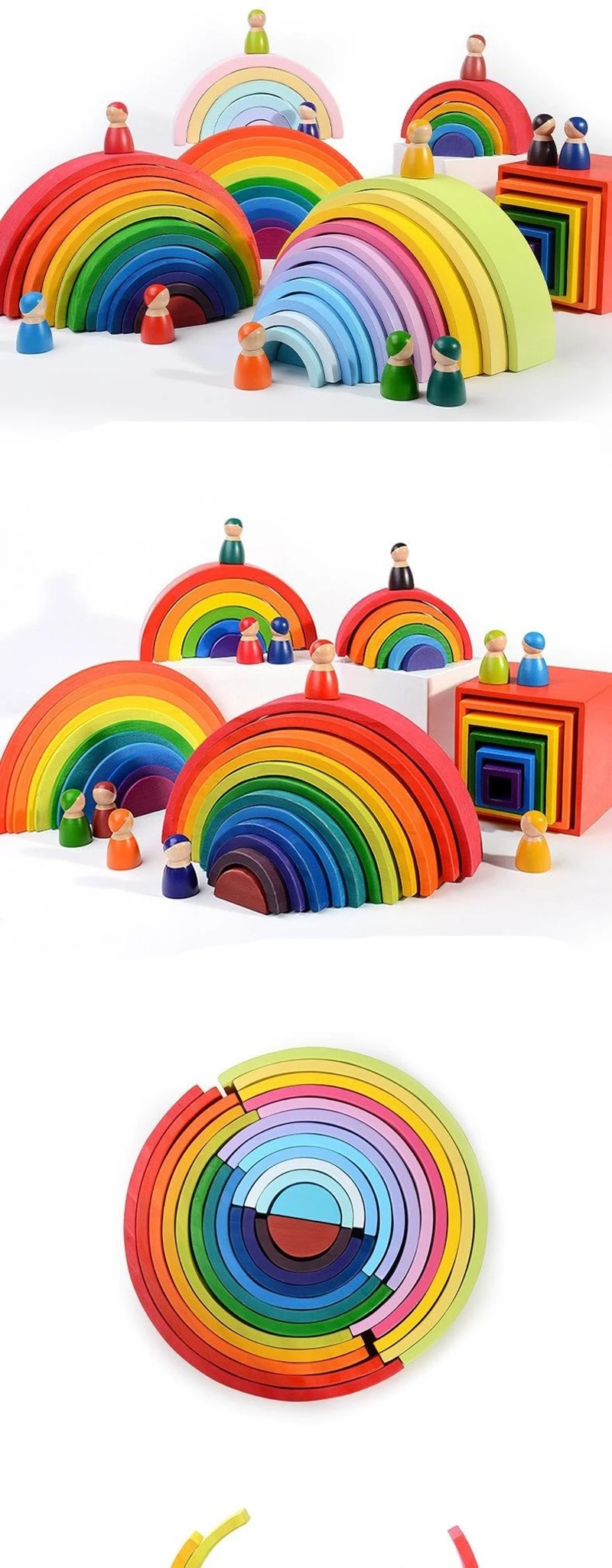 Большие деревянные радужные строительные блоки деревянные шарики пластины фигурки Радуга кубики для игр Монтессори мягкие теплые Цветные Блоки Игрушки