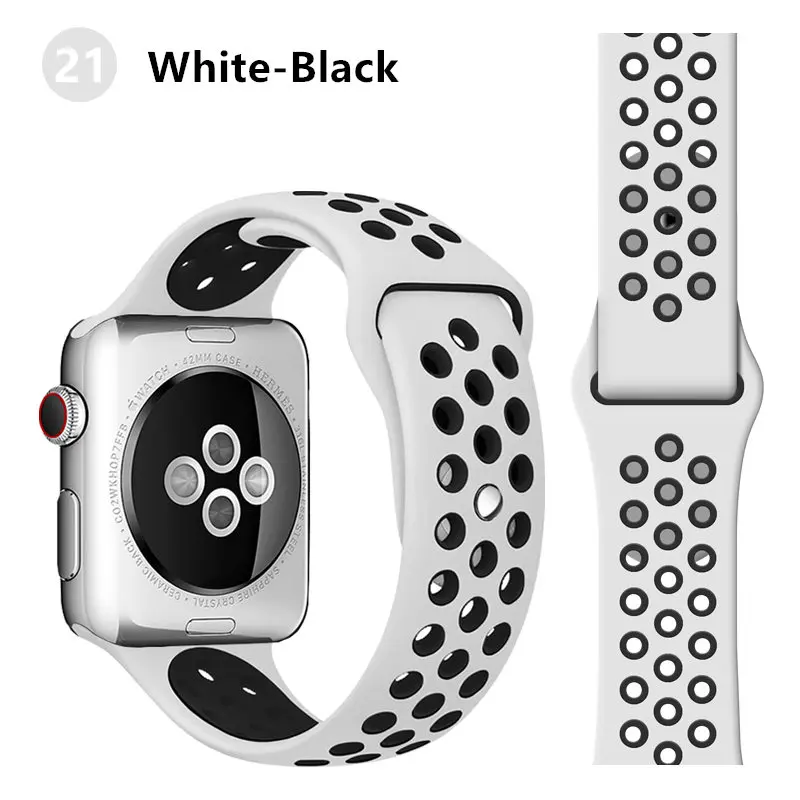 Ремешок для apple watch band 44 мм 40 мм apple watch 5 4 3 2 iwatch band 42 мм 38 мм спортивный силиконовый браслет correa аксессуары для часов - Цвет ремешка: white black 21
