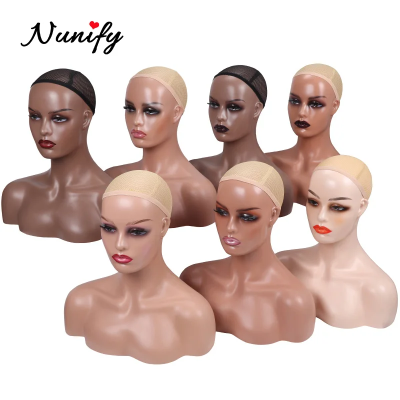 FemaleRealisticMannequinHeadWithShouldersAfricanWigDisplayModelDarkBrownBeigeColors