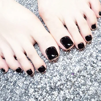 

24PCS/SET Artificial Toe Nails Black Rheinstone False Toenail Nails Fashion Lady Nail Art Tips For Foot JJP009-Y6