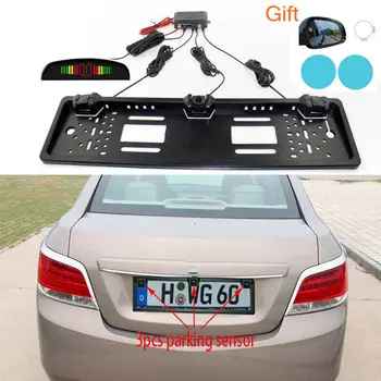 

Car Parking Sensor Kit Auto Reversing Radar European License Plate Camera Front Back Electromagnetic Monitor System 3 Sensors