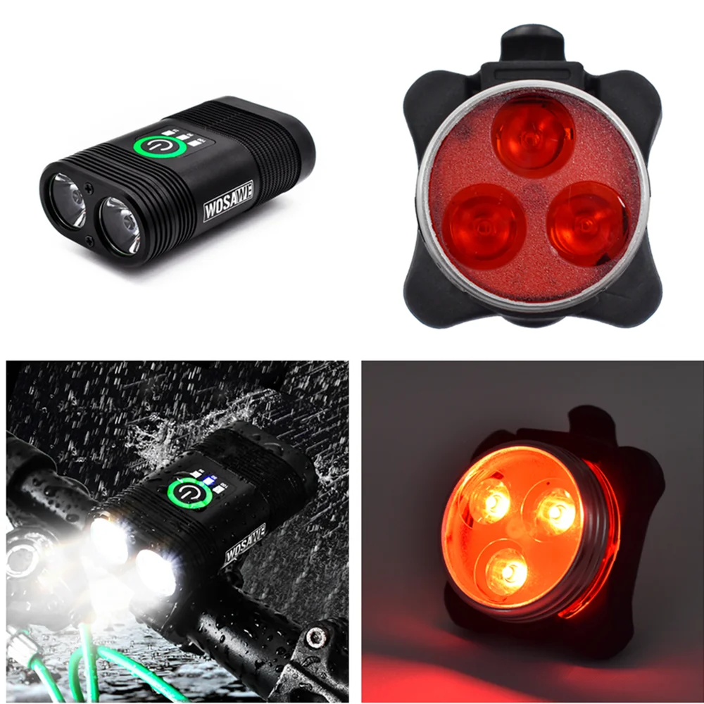 

WOSAWE Bicycle Lights Rear Tail Sets Waterproof Headlights Built-in Battery USB Rechargeable Bike Front Led Lamp Taillights Kit