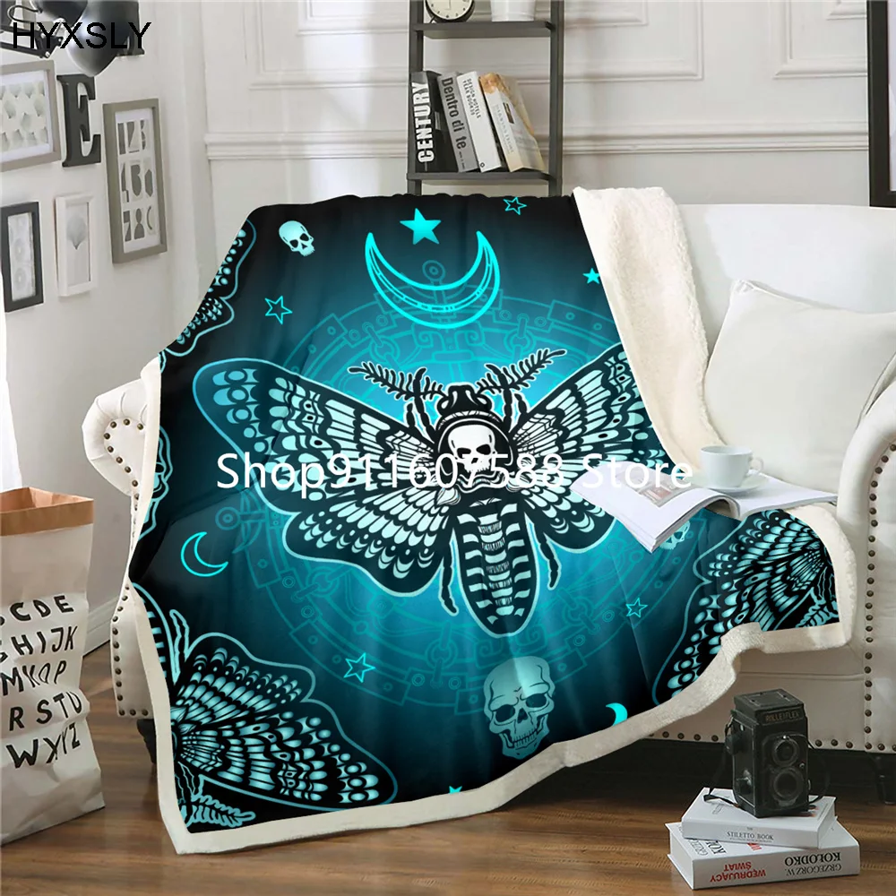 Black Death Moth Bedding Set Gothic Skull Bedding Blanket Fleece Bohemia Sofa Keep Warm Throw Queen Plush Blanket Bedspread