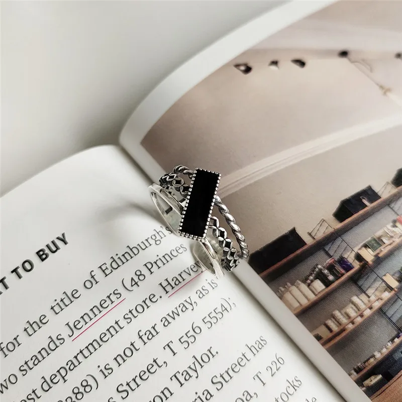 INZATT Настоящее серебро 925 проба черное эмалевое минималистское кольцо для очаровательных женщин вечерние ювелирные изделия Hophip аксессуары подарок