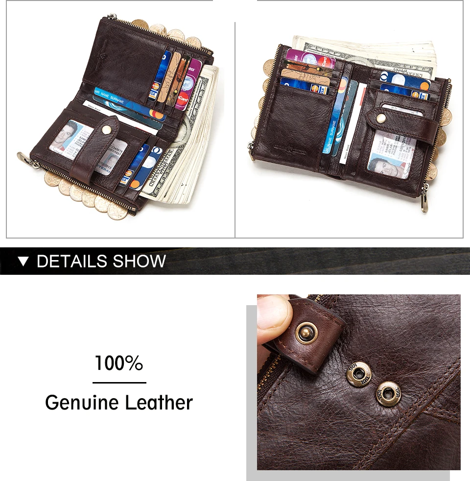 Genuine Leather Women Wallet GZCZ Casual Men Wallet Women Long Wallet In Women`s Wallet and Purses Retro Rfid Women Short Wallet