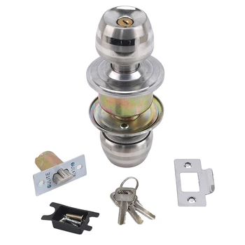 

Stainless Steel Round Ball Privacy Sliver Door Knob Set Bathroom Handle Lock With Key Door Hardware