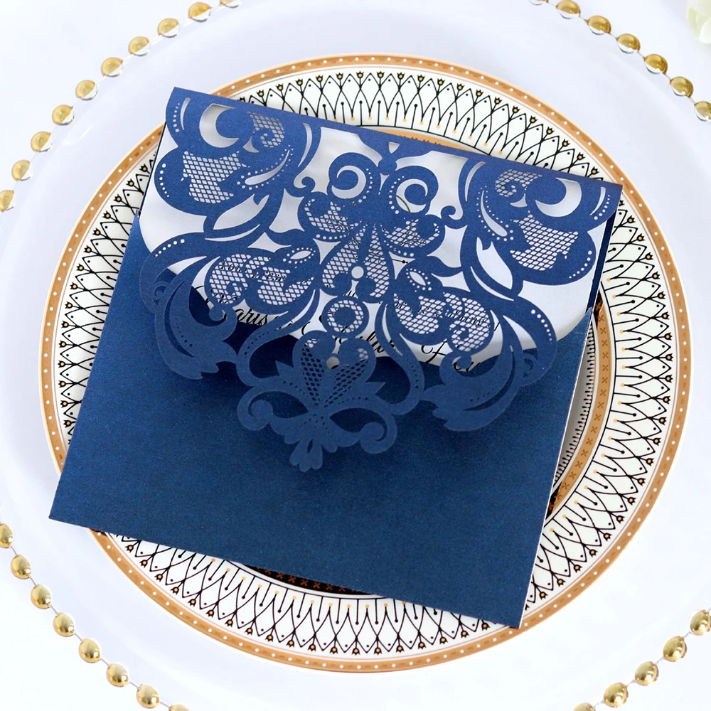  10pcs Square Paper Laser Cut Wedding Engagement Invitation Cards With Envelopes Custom Party Decora - 4.00044E+12