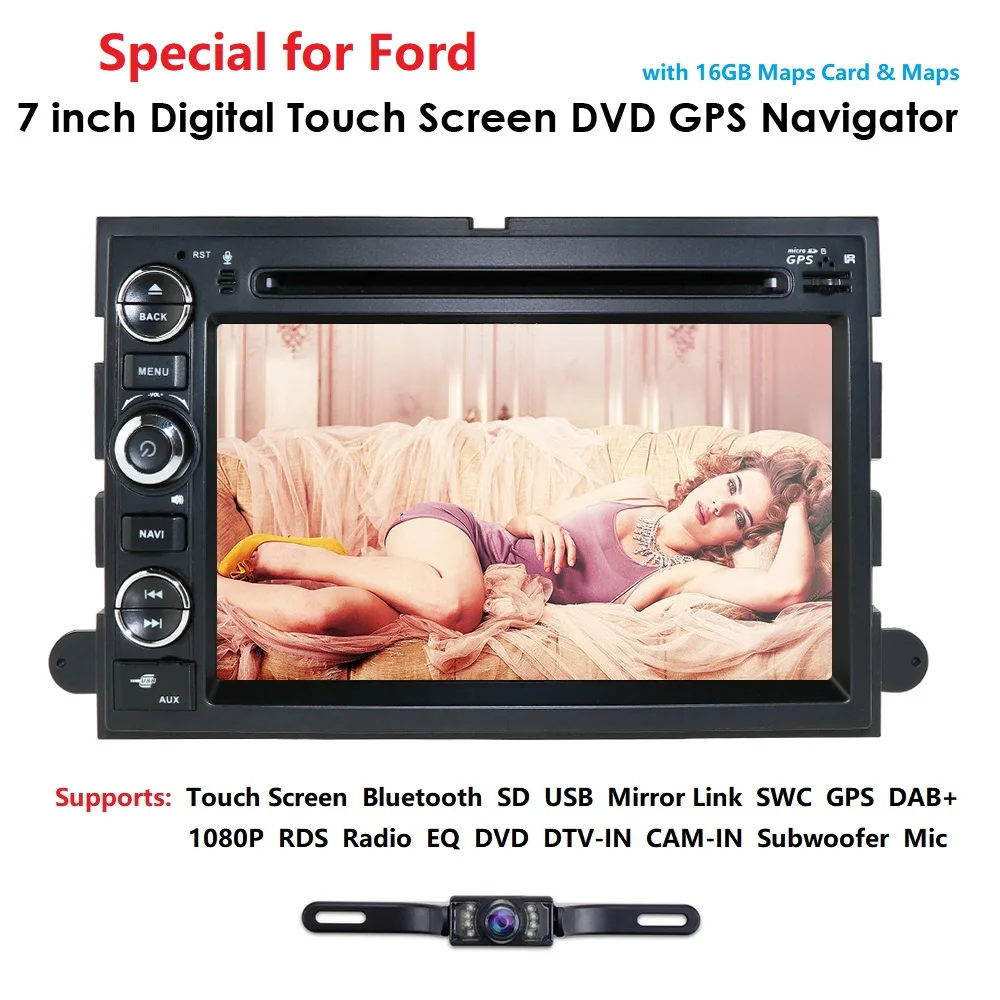 Best Fit Ford F150 F250/350/Edge/Fusion/Mustang In Dash DVD Player GPS Navigation Stereo Radio BT Steering Wheel Ctrl DAB RDS MAP CAM 1