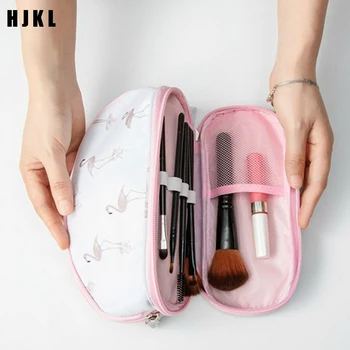 

HJKL Portable Flamingo Cosmetic Bag Double Layer Travel Makeup Pouch Bags Brush OrganizerCircular Woman Make Up Bag