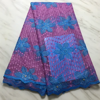 

Purple African Lace Fabric Rhinestones Embroidered Nigerian Guipure for Wedding High Quality French Tulle Lace Fabric Wedding