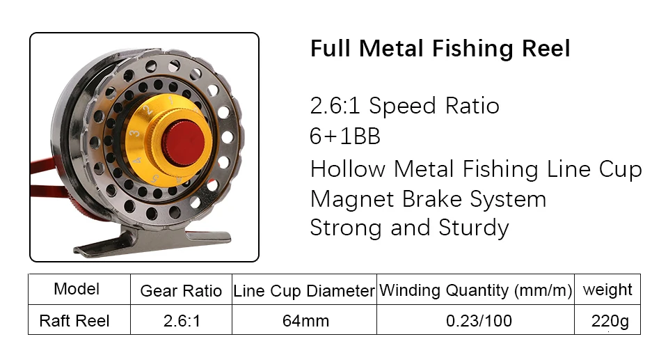 K8356 Metal Fishing Rafts Fly Fishing Reel 6+1BB 2.61 Red Left Right Hand Bait Casting FreshSaltwater Magnet Brake Front Reel (10)