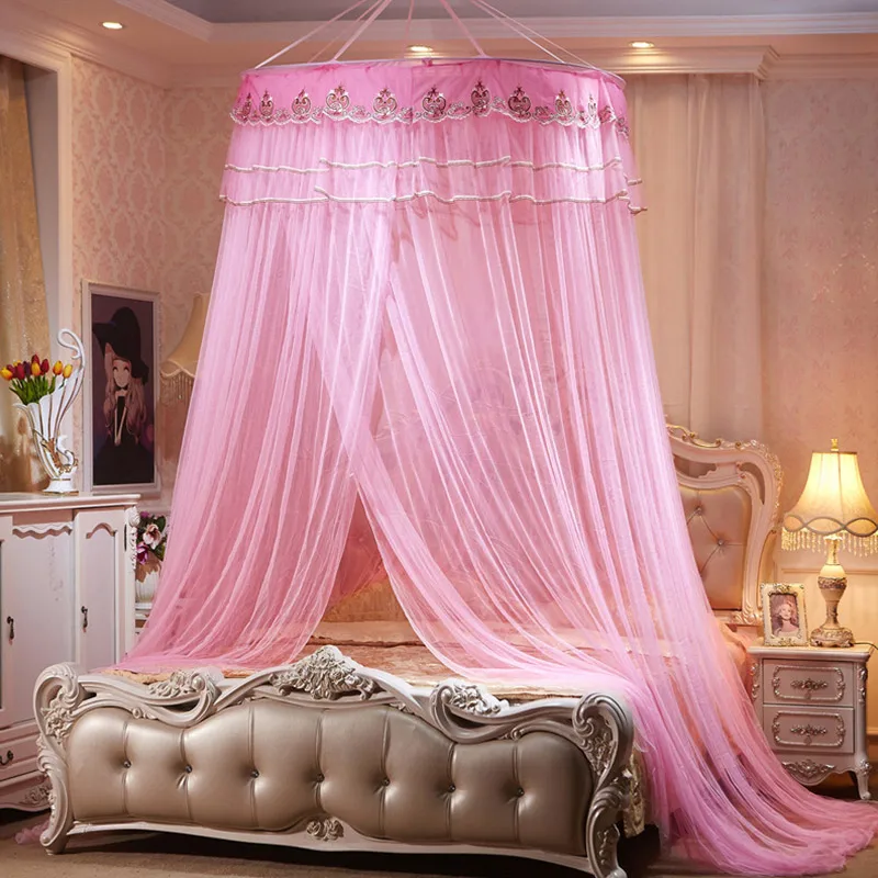 Pink Круглые кружевные балдахины для кровати романтическая подвесная Игровая палатка украшение для спальни Москитная домашняя наклейка кровать для принцессы сетки - Цвет: Pink
