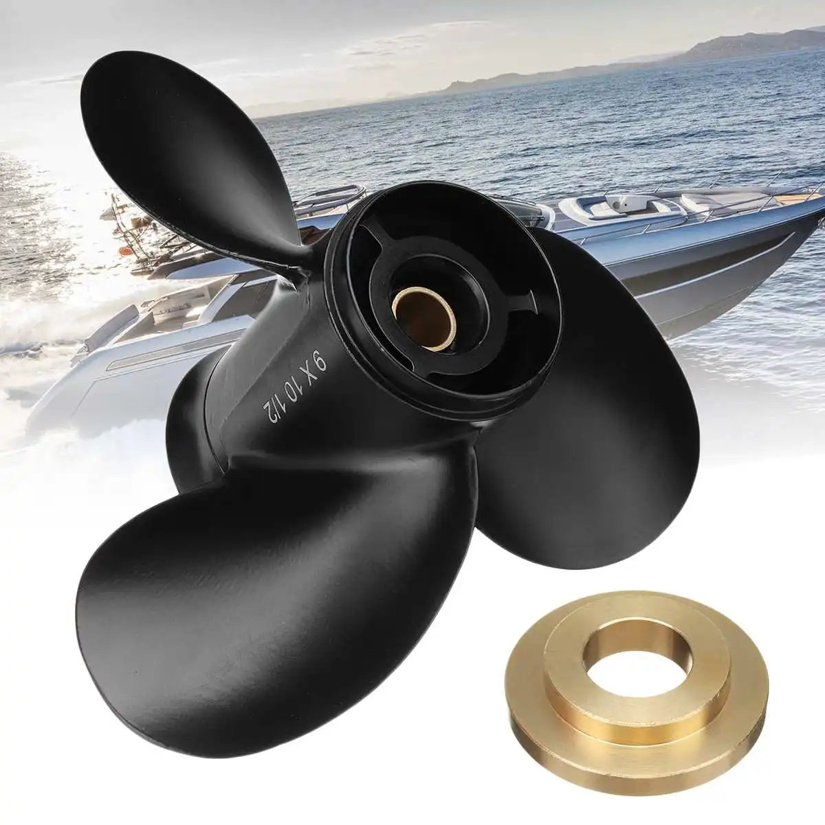 

9x10 1/2 Boat Outboard Propeller For Mercury 6-15HP 48-828158A12 Aluminum Alloy Marine Propeller 8 Spline Tooth 3 Blades
